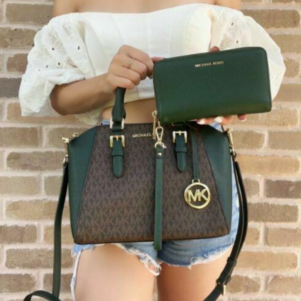 Michael Kors Women's Green Medium CIARA Messenger Top Zip Satchel Crossb… - Picture 8 of 16